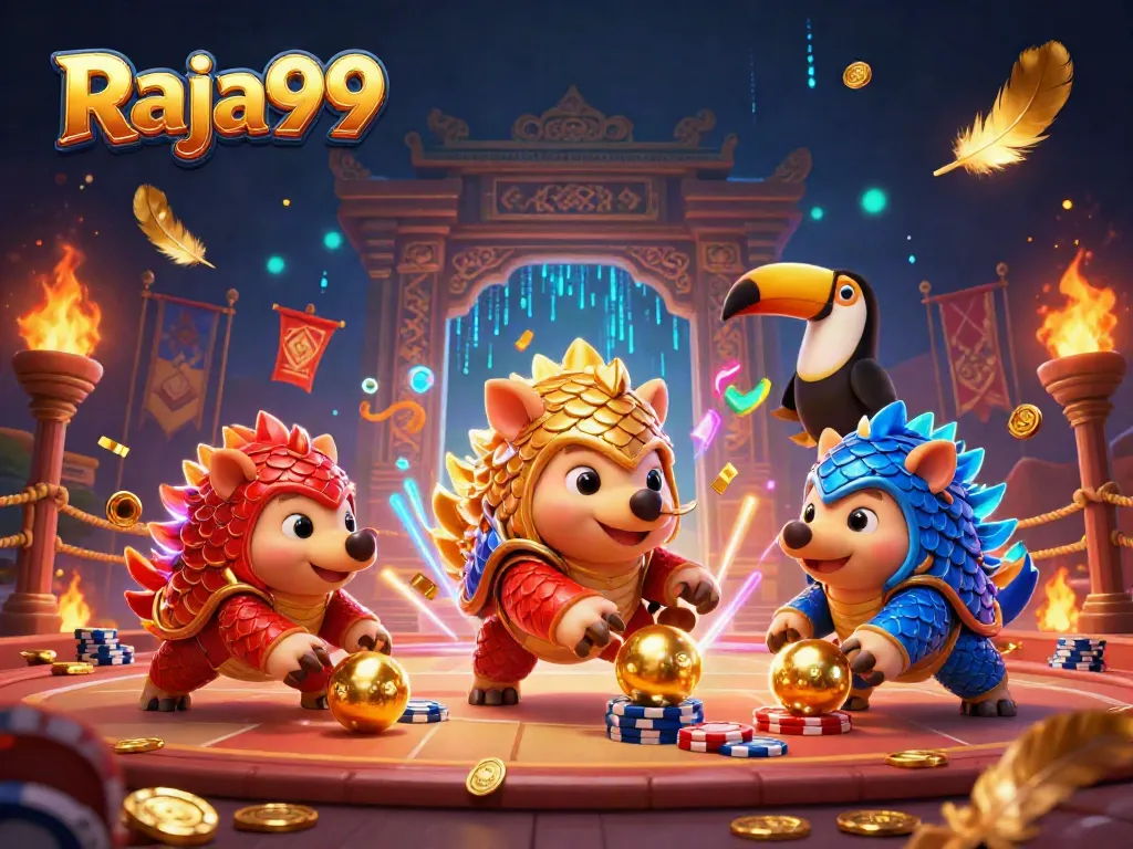 Raja99 menghadirkan permainan seru dengan pangolin berperang dan bermunculan koin emas dalam arena taruhan online.