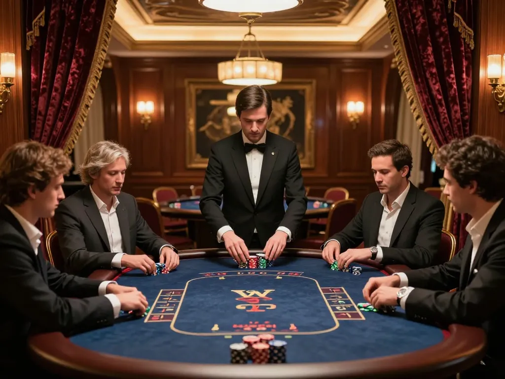 Players in a luxurious poker room at XX88 engaging in a high-stakes game with strategic notes visible.