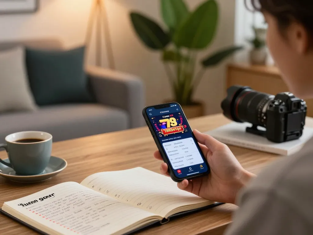 Player engages with 789betgo app for a thrilling casino experience in stylish home office setting.