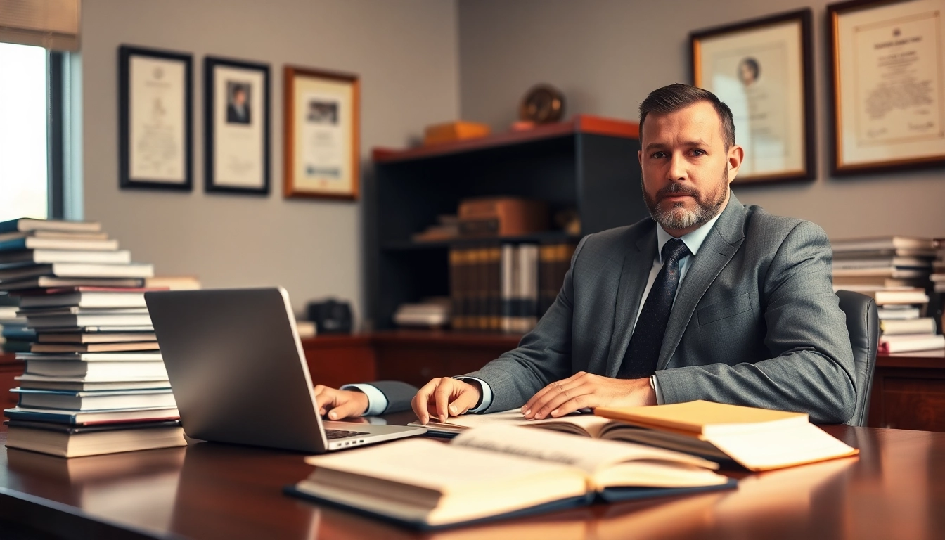 Engaging Orlando Injury Lawyer consulting at desk with legal documents.