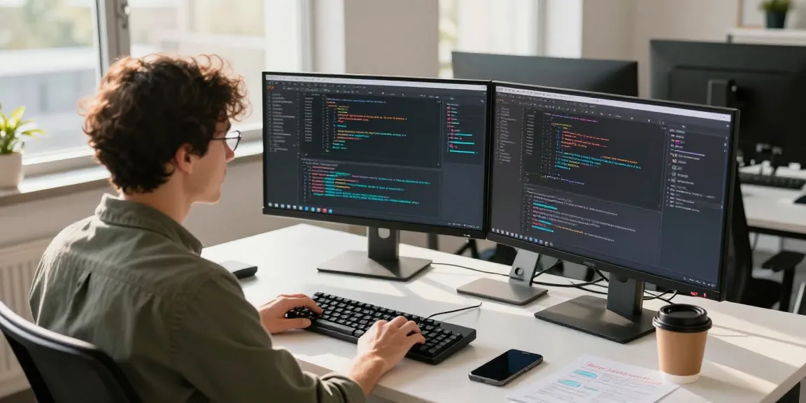 纸飞机下载 in a modern tech workspace with screens and coding tools.