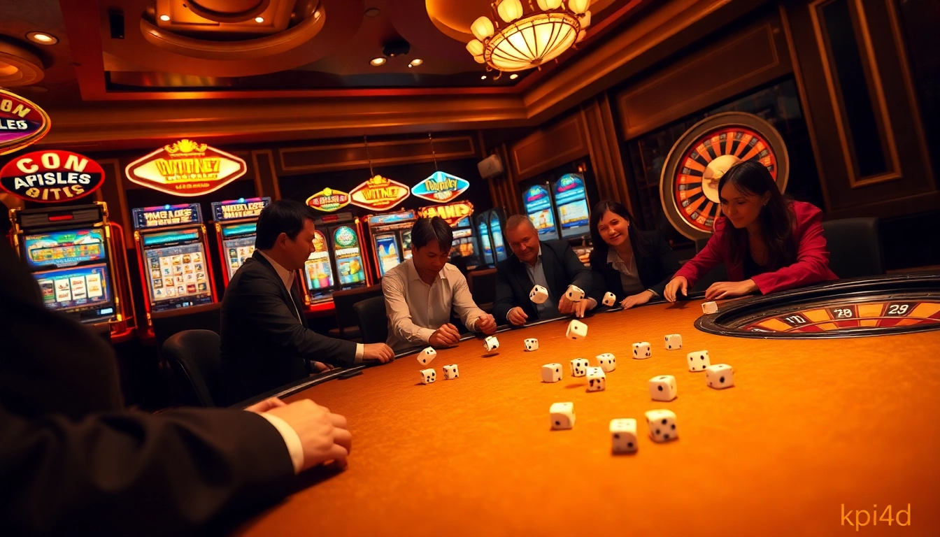 Engaging poker action scene emphasizing kpi4d strategies in a luxurious casino setting.