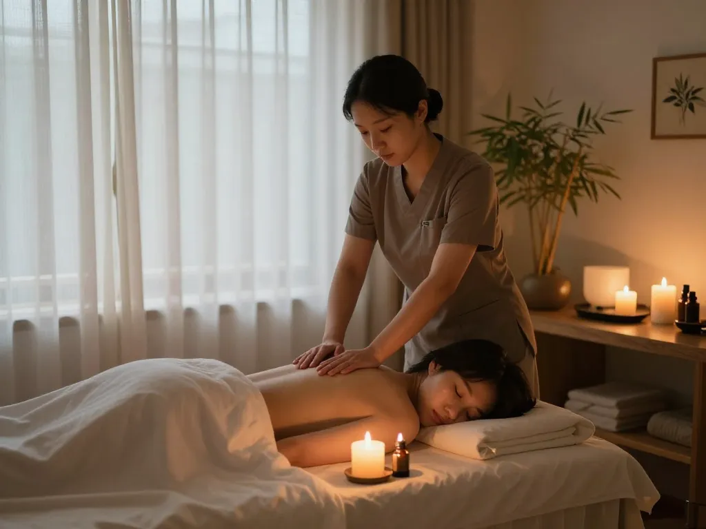 Experience a rejuvenating 논현동마사지 in this tranquil spa environment with warm lighting and soothing ambiance.