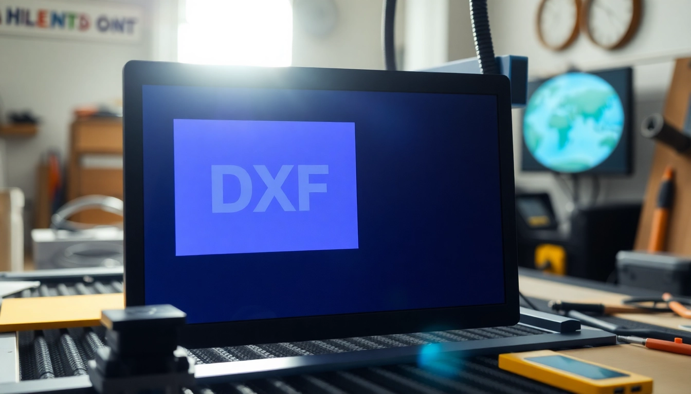 Visualizing a dxf file for laser cutting process with precise details in a modern workspace.