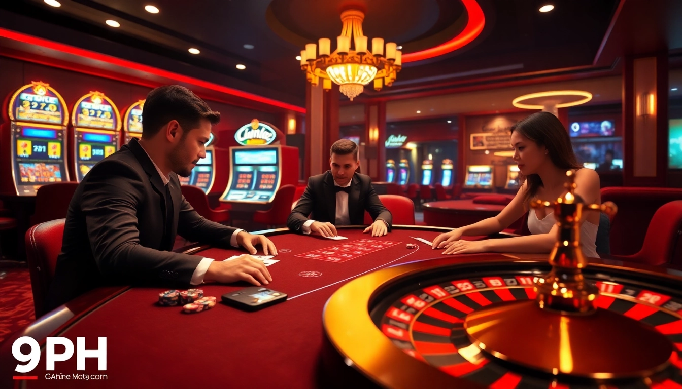 Engaged players at 9PH poker table enjoying a thrilling game night.
