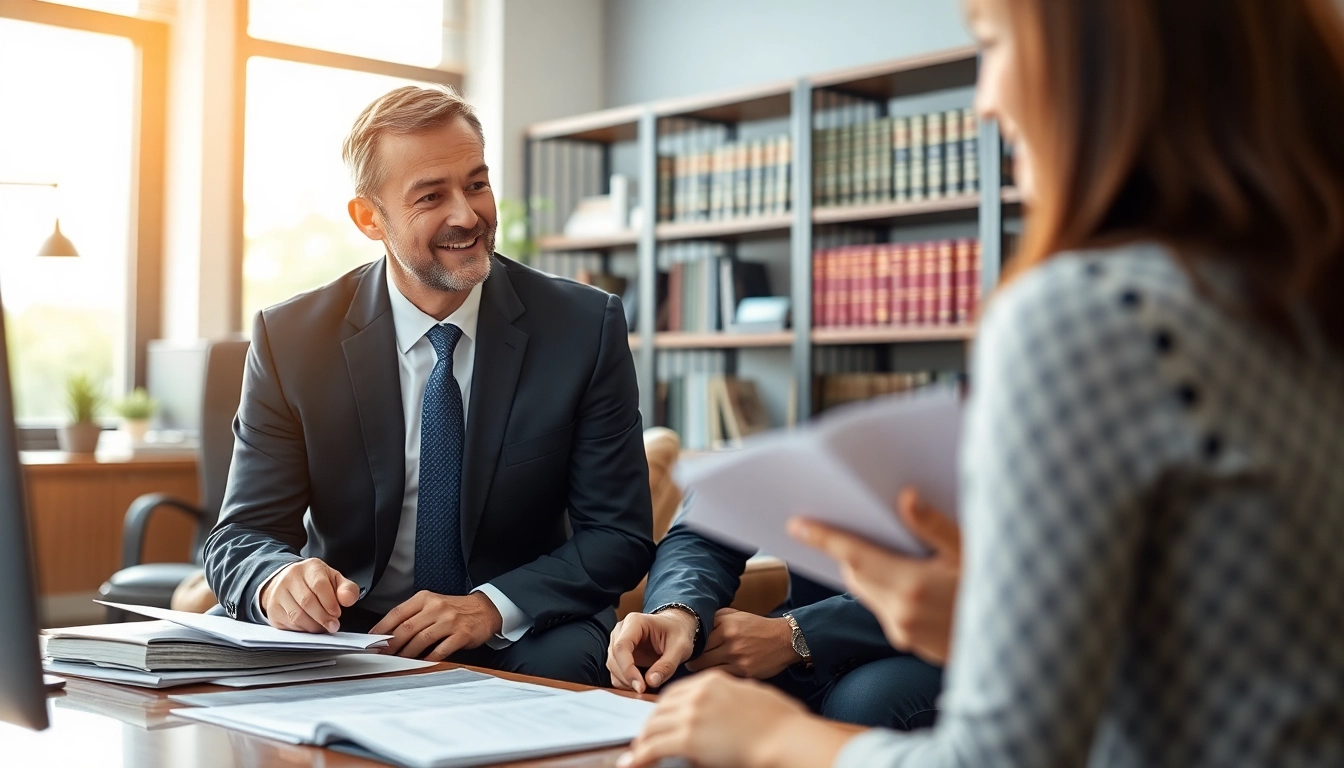 Clearwater truck accident attorney consults with a client in a professional law office setting.