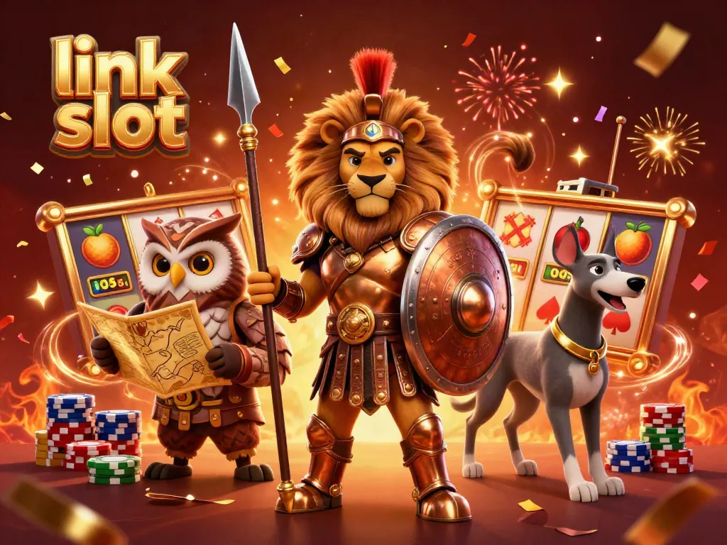 Experience the thrill of winning with link slot in this dynamic 3D casino scene featuring exciting characters and slots.
