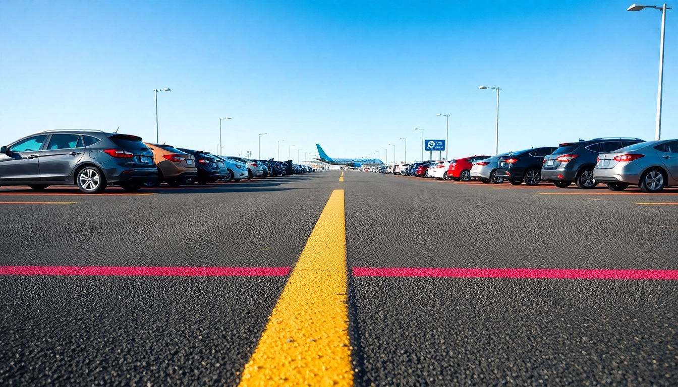 Showcasing parking lot striping Airport Road Jackson MS with vibrant lines and clear layout.