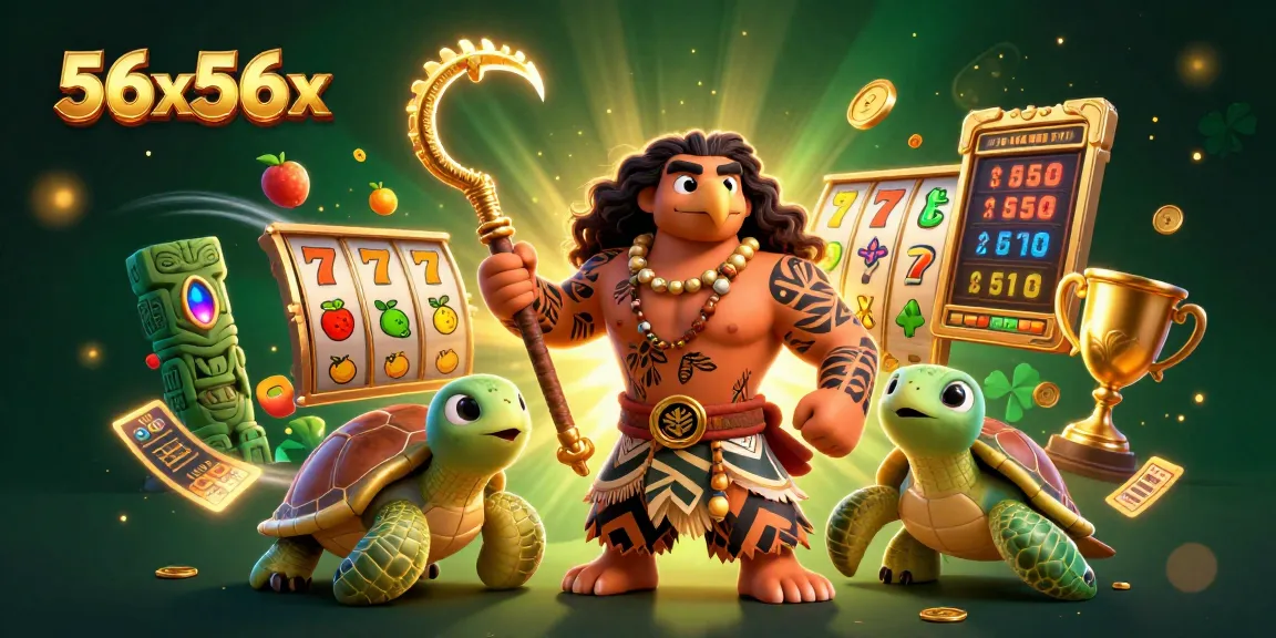 Jogue slots com 56x56x enquanto o deus Maui e uma tartaruga encantadora exploram um mundo vibrante.