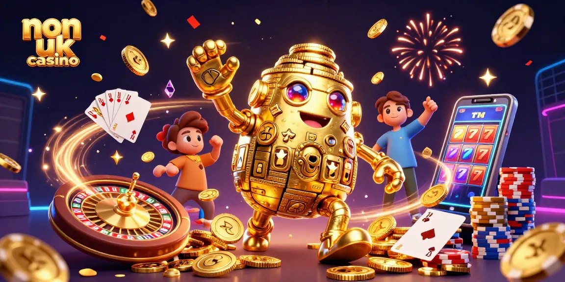 Spin and win at non uk casino with golden golem and festive casino elements.