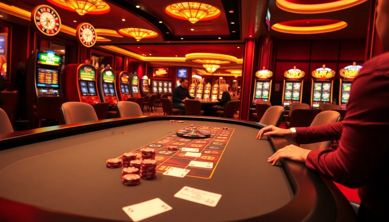 Experience the thrill of gambling at https://tylekeo.asia/ with a luxury casino scene featuring poker action and roulette excitement.