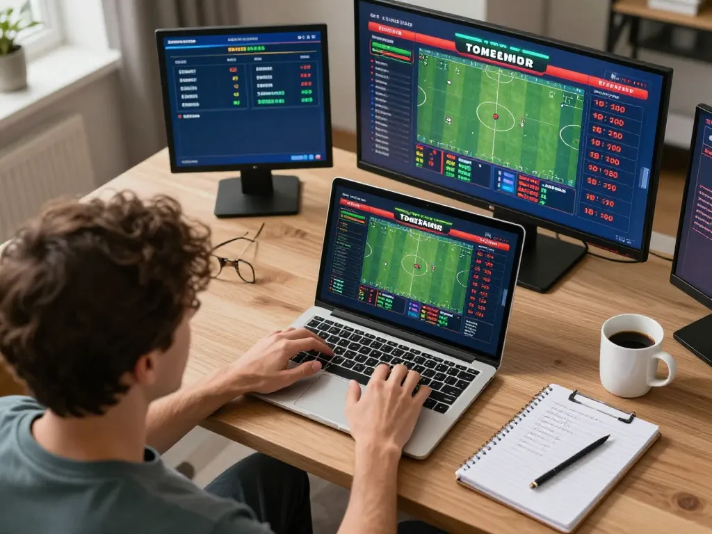 Engaged user using rr88 platform for sports betting with real-time odds displayed on laptop screen