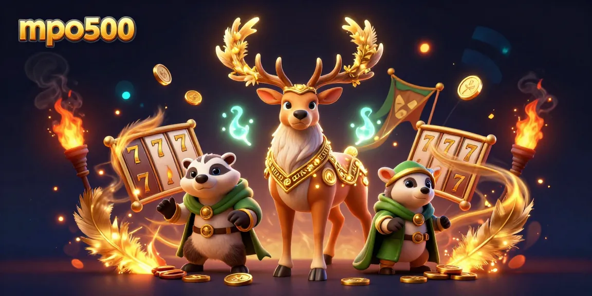 Engage with mpo500's dynamic slots scene featuring a Celtic druid stag and mystical elements.