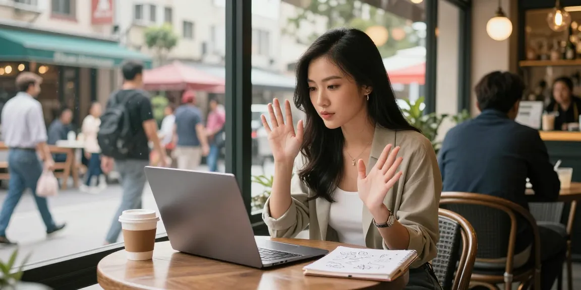 Hình ảnh gái gọi đang trò chuyện video tại quán cà phê thời thượng, thể hiện sự quyến rũ và hiện đại.