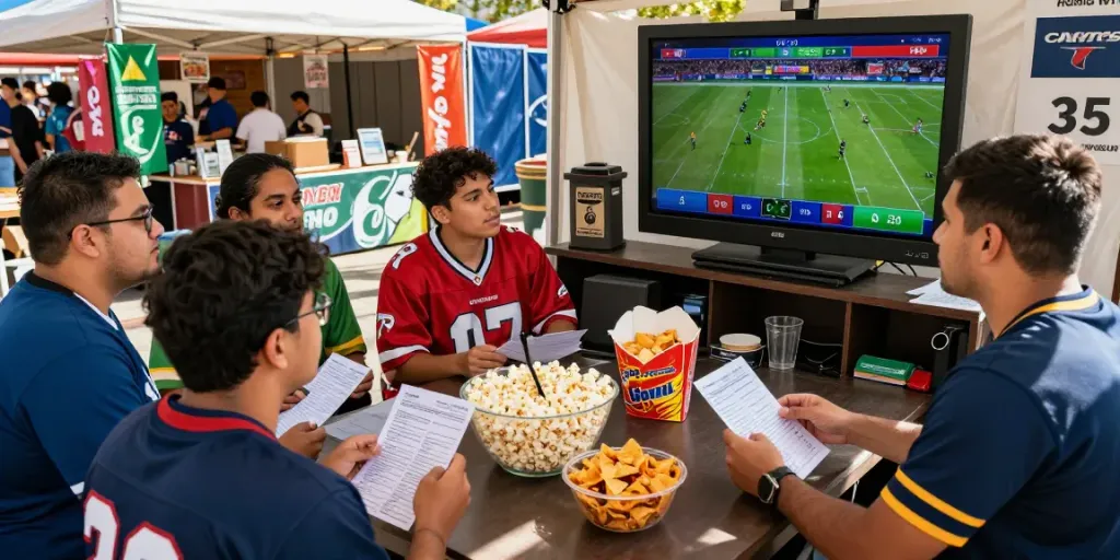 Engaging sports betting atmosphere with link alternatif djarum bos showcased on digital displays, community excitement during live matches.