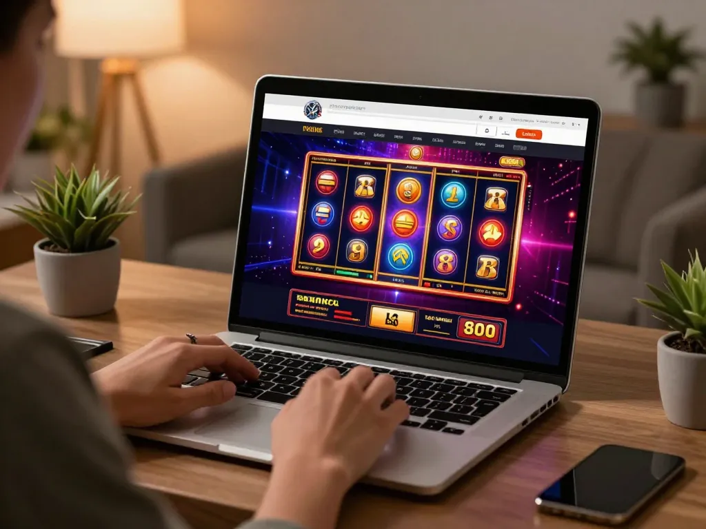 sc88 player engaging in online casino with vibrant graphics during evening gaming session