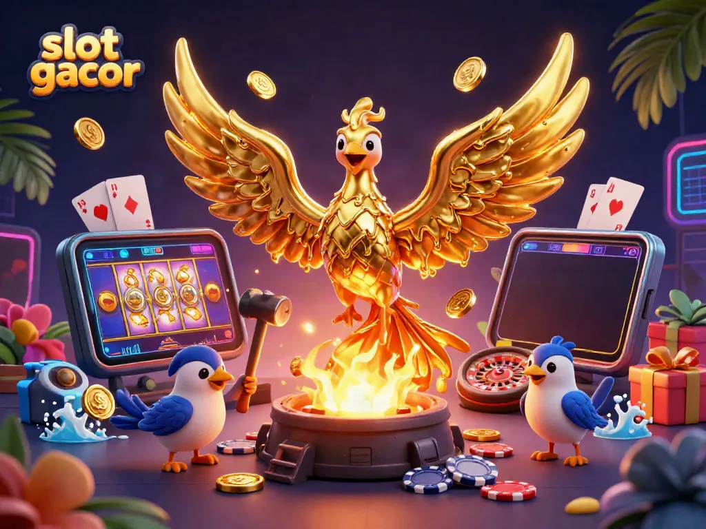 Experience thrilling action with the slot gacor phoenix soaring through golden coins and vibrant casino elements.