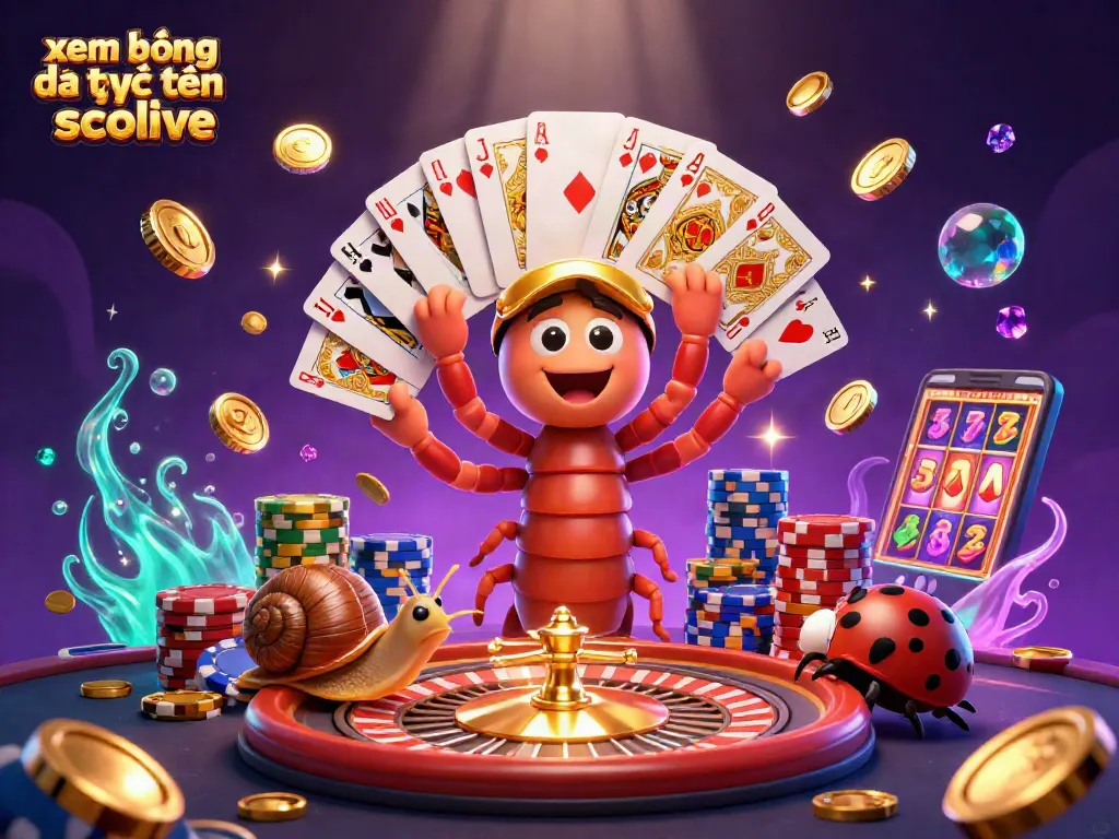 Xem bóng đá trực tuyến socolive with vibrant characters and gambling elements in a dynamic 3D illustration.