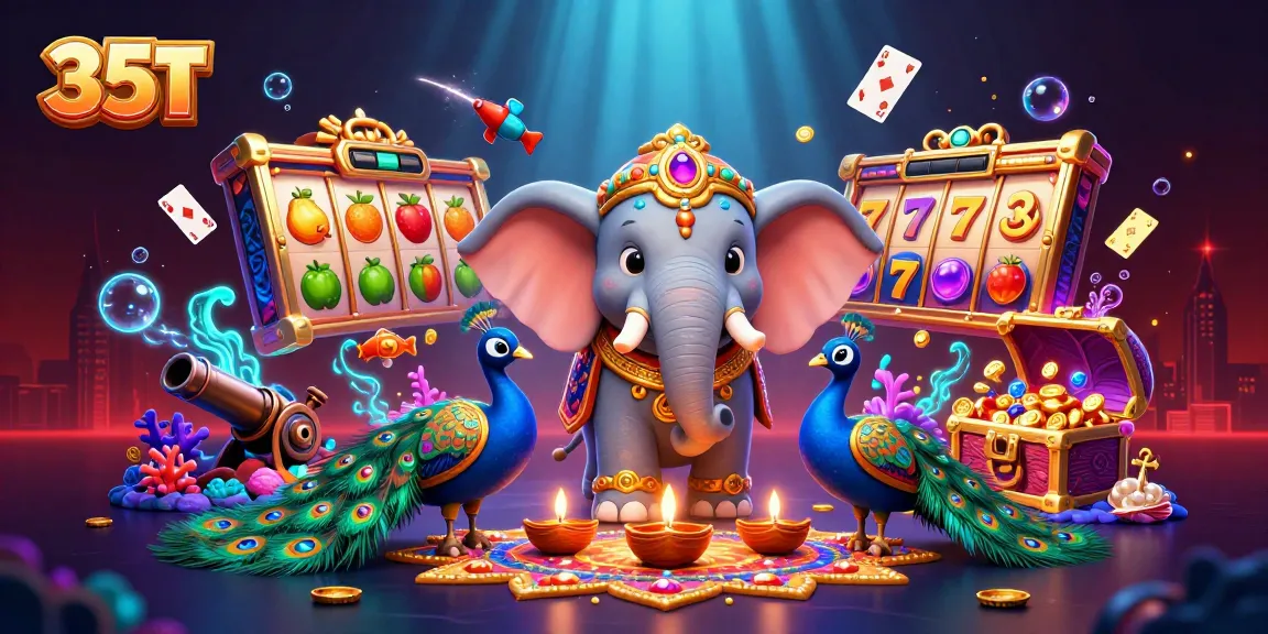 Experience the excitement of 35T's vibrant casino scene with captivating slots and vibrant characters.