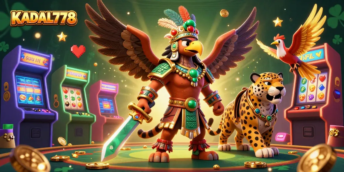 KADAL778 brings excitement in a vibrant online casino scene featuring warriors and game elements.