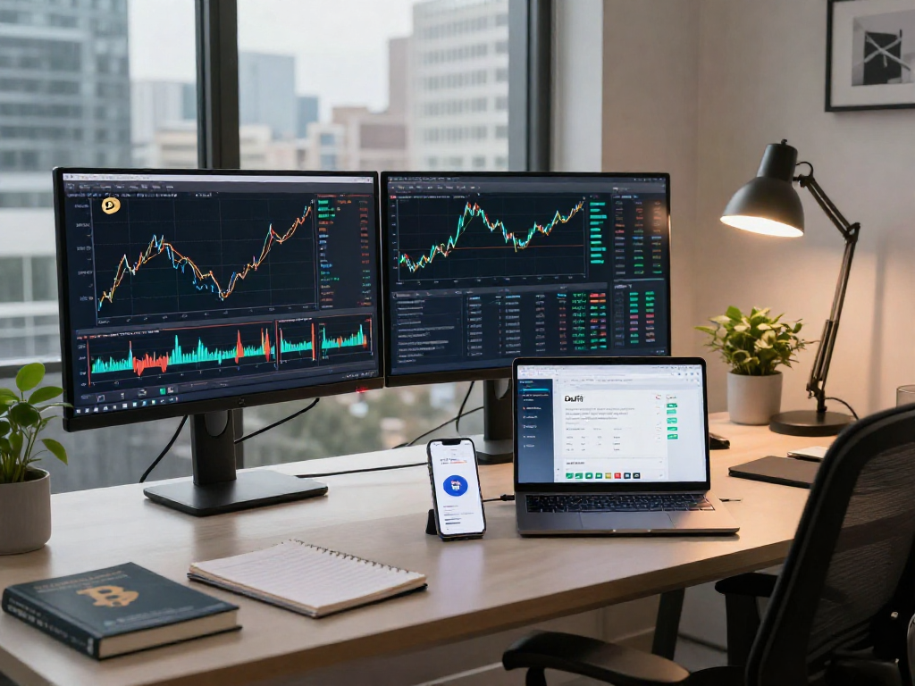 MetaTrader 5 官网现代数字交易环境，交易者正在分析比特币和以太坊的价格走势，背景中展示了多种加密货币图表与智能合约分析工具。