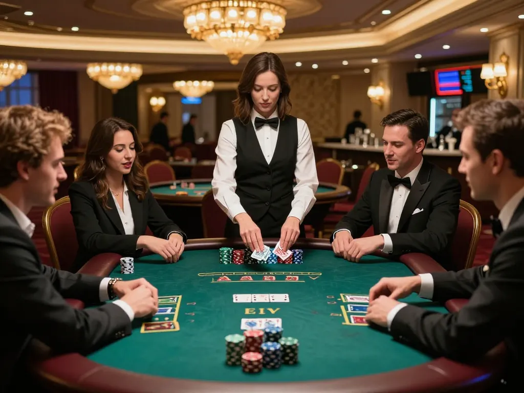 Engaged players at a high-stakes blackjack table strategizing their bets while seeking slot gacor hari ini opportunities.
