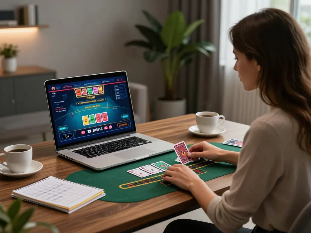 Engaging in strategic blackjack gameplay on g28 online platform from a stylish home office