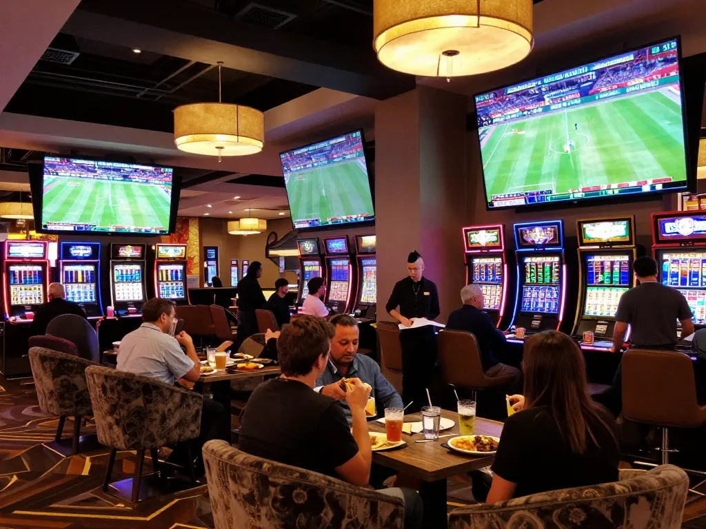 tr88 sports betting lounge with vibrant atmosphere, patrons engaged in lively betting
