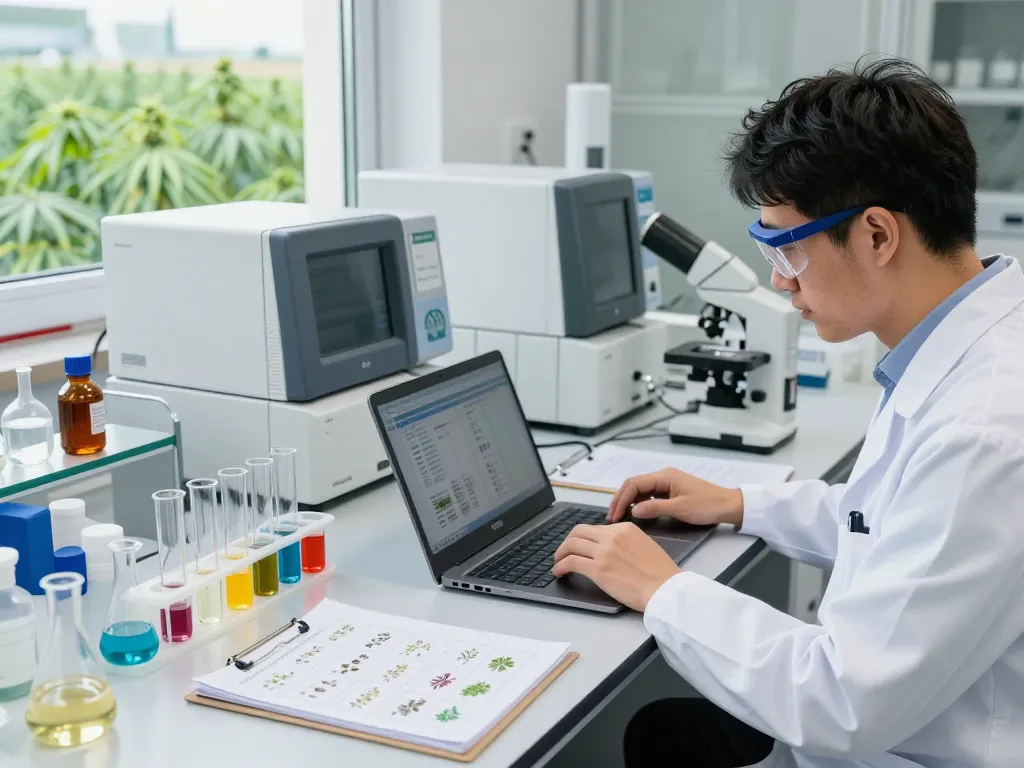 Experienced scientist analyzing extracts in a lab, representing the EU cannabinoid manufacturer.