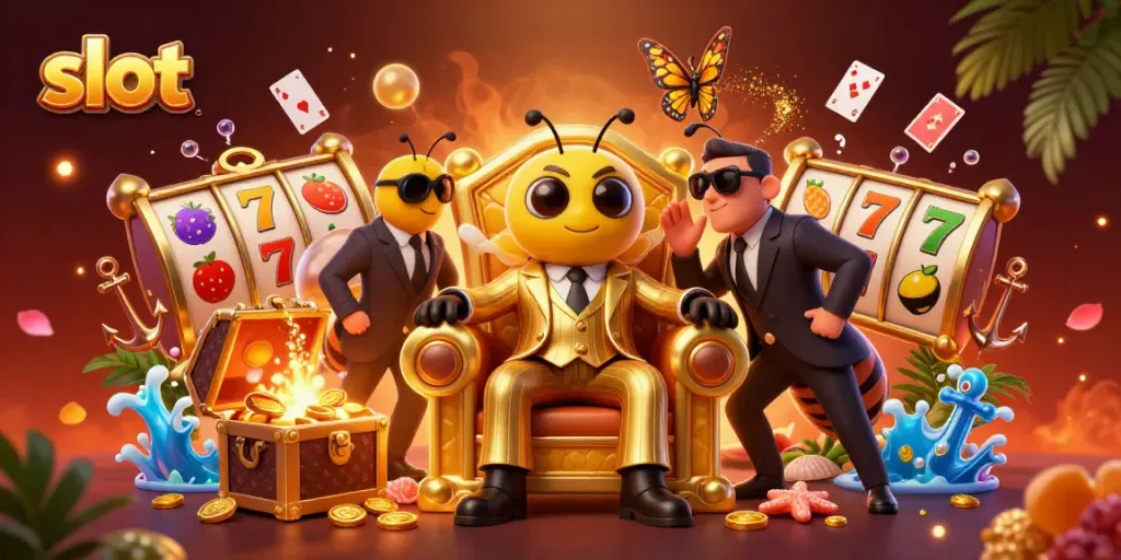 Experience the thrill of slots as the bumblebee mob boss oversees a jackpot-filled casino scene.