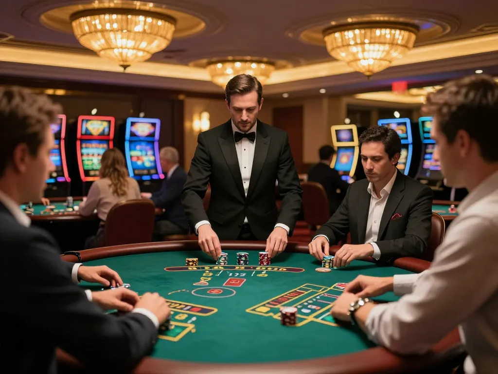 Players engaging in strategic gameplay at XN88 blackjack table in a luxury casino.