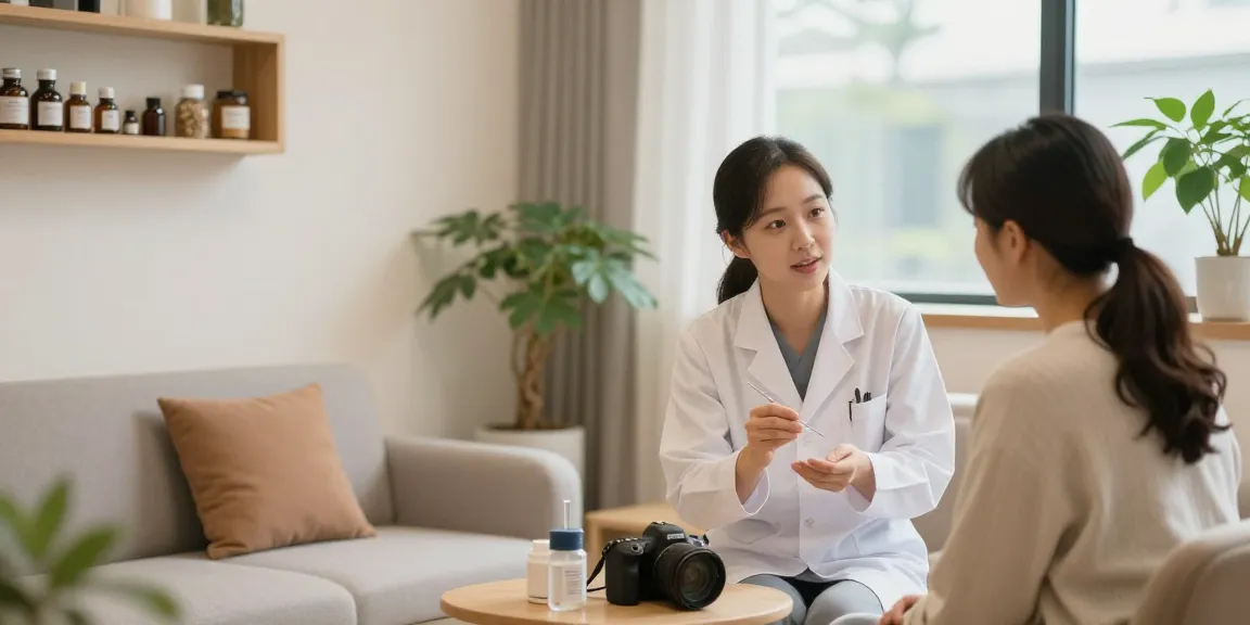 Consultation at a 수원한의원 with a practitioner and patient in a calming environment.