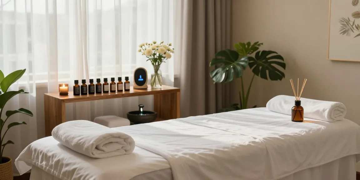 1인샵 massage room creating a calming spa experience with essential oils and soothing atmosphere