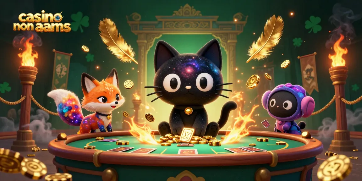 Illustrazione 3D di un casino non AAMS con un gatto a buco nero e una volpe nebulosa, immersi in atmosfere cosmiche di gioco