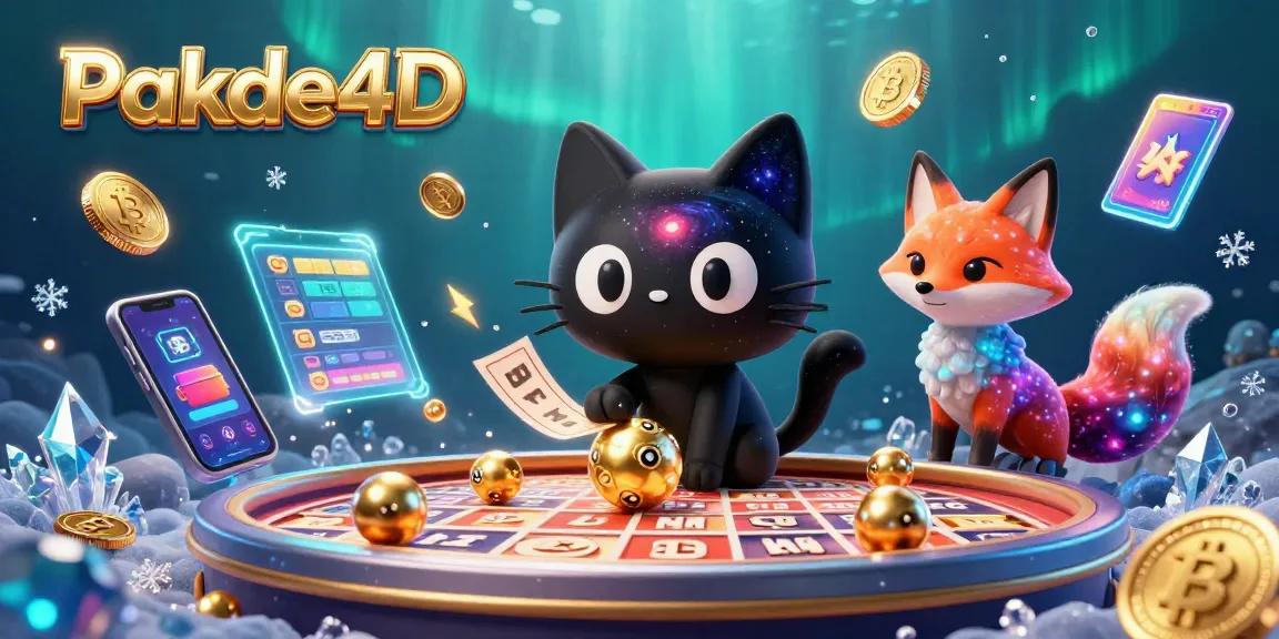 Experience excitement at Pakde4D as a black hole cat attracts golden lottery balls in a vibrant casino scene.