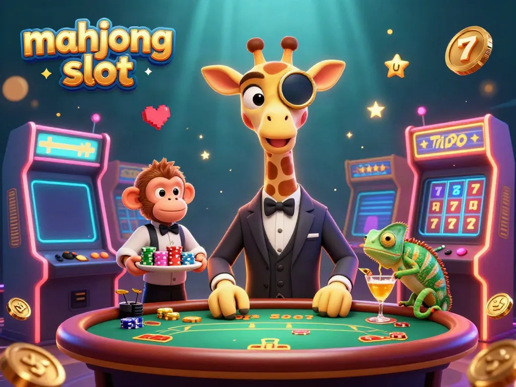 Engage in the mahjong slot action with vibrant characters and gaming elements in a lively casino scene.