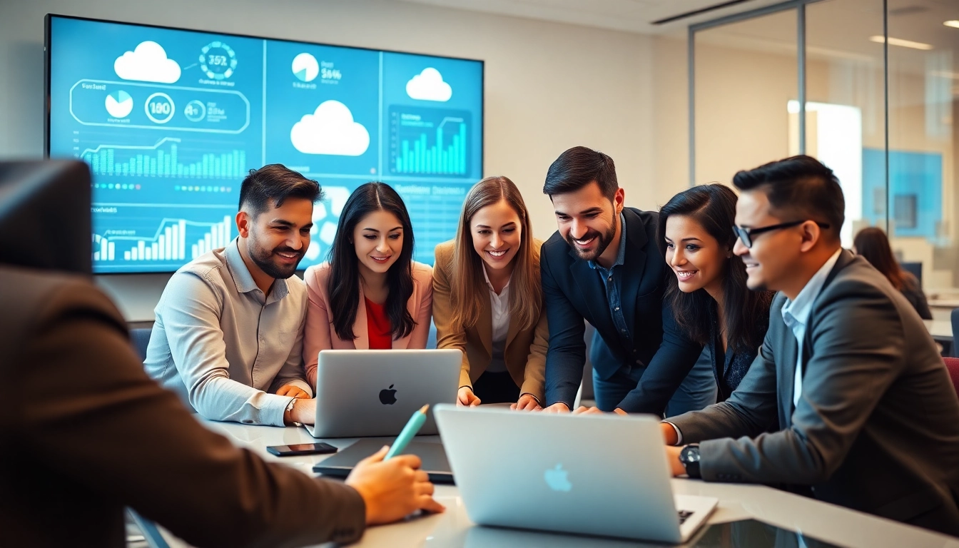 Team collaborating on managed IT services near me in a modern office setting.