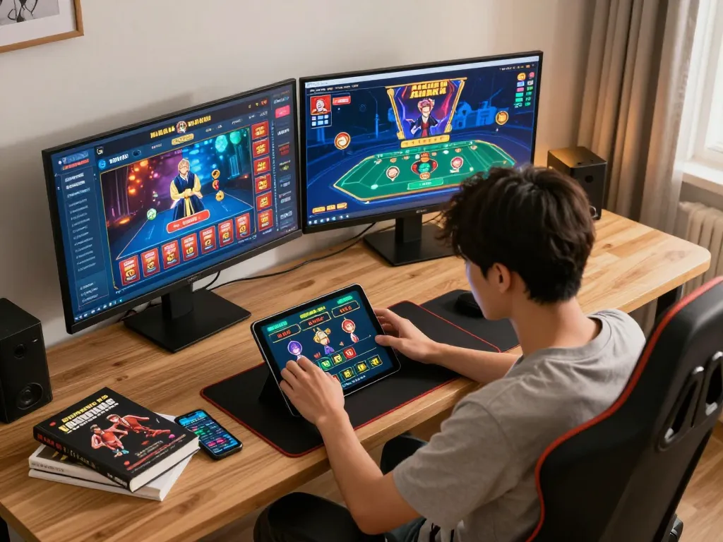 Join the excitement of online betting at vipwin with dynamic gaming setup showcasing engaged players.