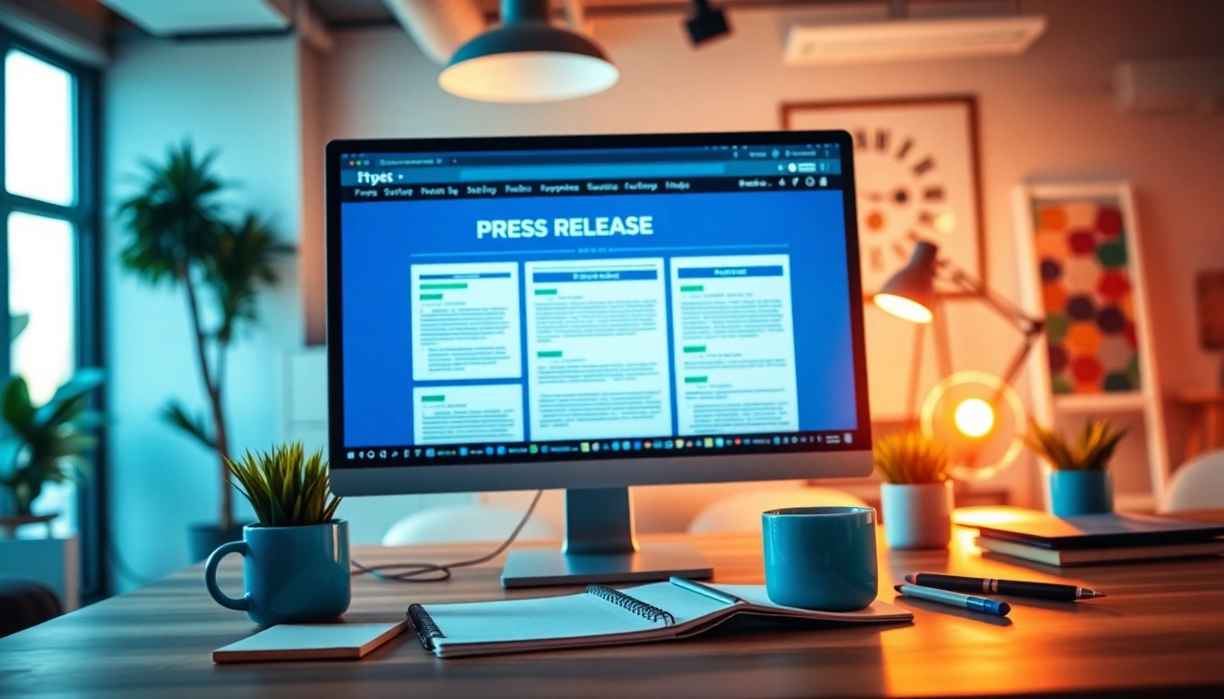 Engaging press release submission interface highlighting essential features and vibrant workspace.