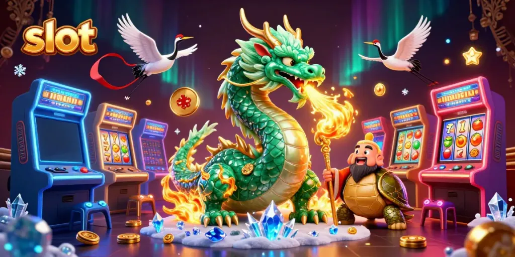 Experience thrilling slot gameplay with vibrant 3D characters and colorful game elements.