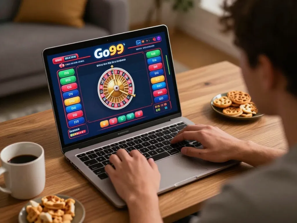 Engaging Go99 online roulette gameplay on a laptop in a cozy home setting