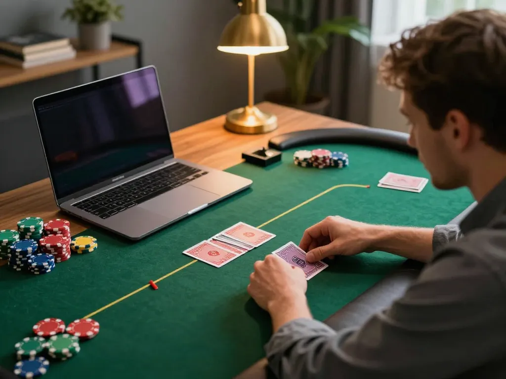 Engaging online poker gameplay on 789win, showcasing strategic card analysis and focused betting.