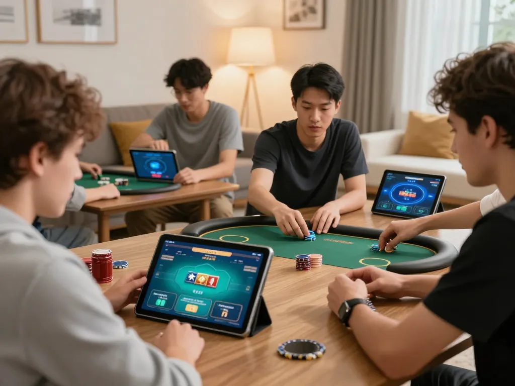 Pemain menikmati poker online yang mendebarkan dengan DEWI88, menampilkan permainan strategis dalam suasana rumah yang nyaman.