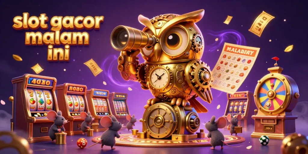 Menawarkan slot gacor malam ini dengan jam emas & mesin slot berkilau di kasino.