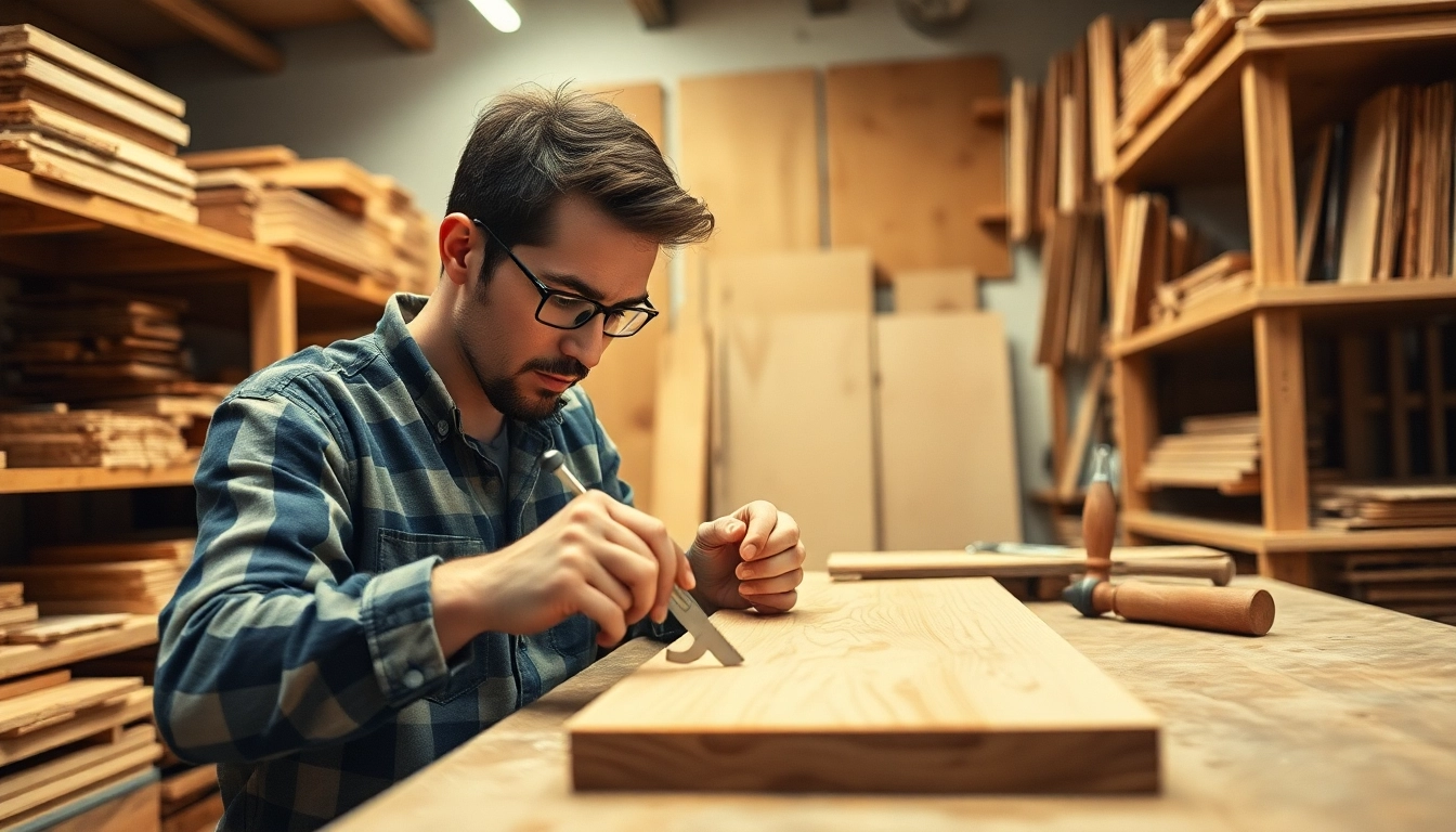Skilled carpenter engaged in a carpentry apprenticeship with tools and wood in a workshop.