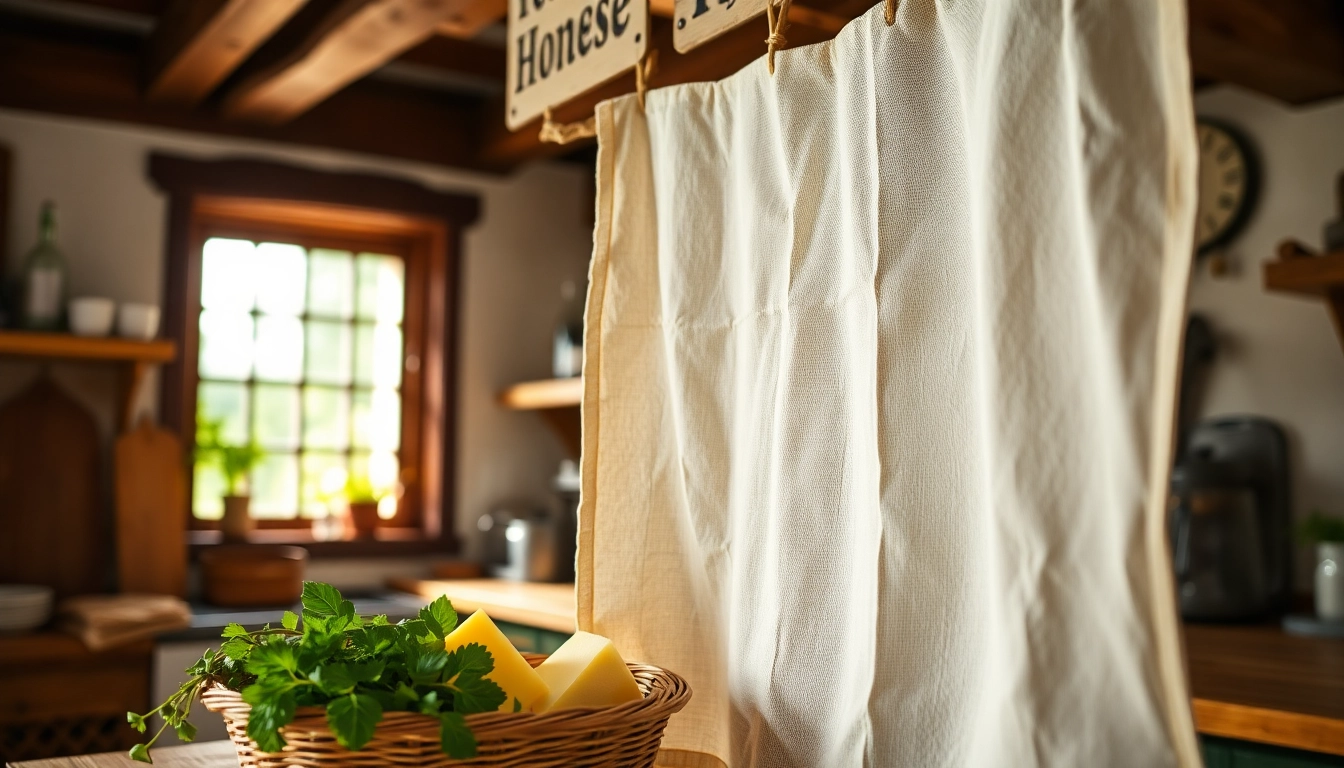 Gebruik kaasdoek om heerlijke kazen te maken in een gezellige keuken met natuurlijke verlichting.