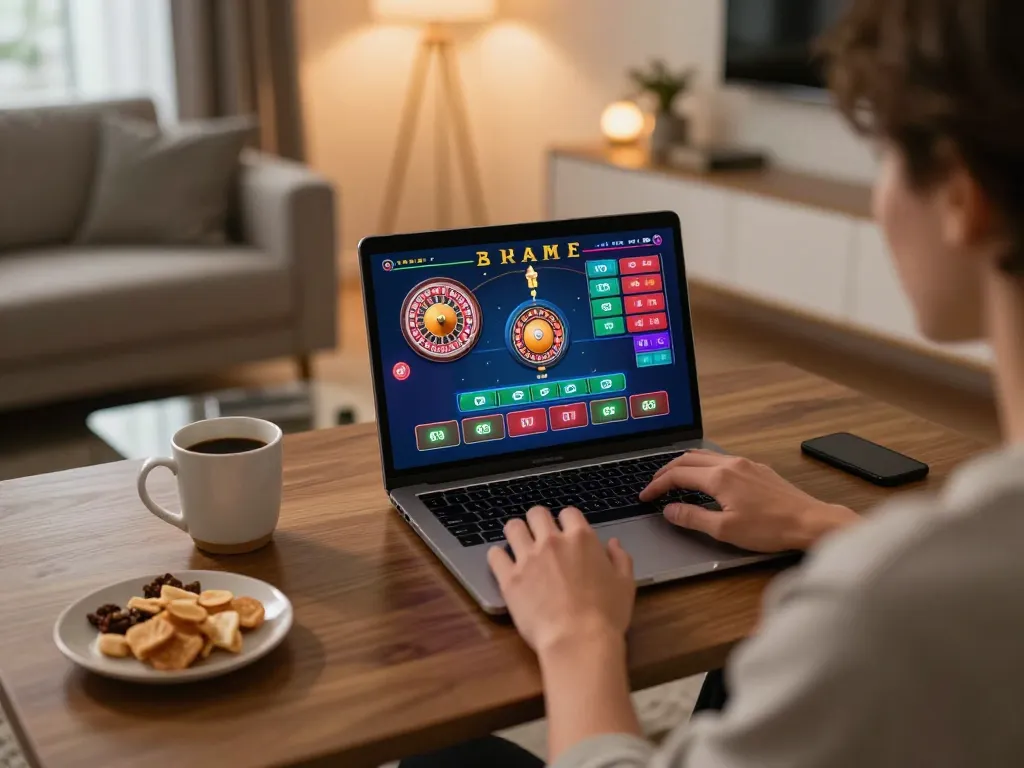 Player enjoying tg88 online gaming experience at home, engaged in a live dealer game.