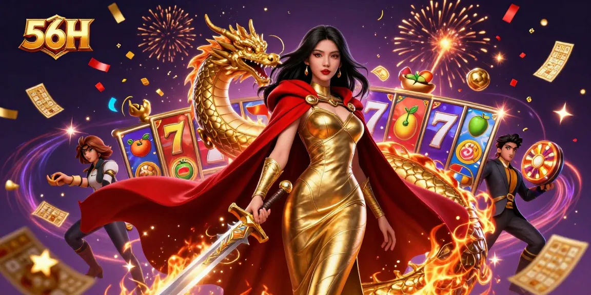 Experience thrilling gameplay at 56H, with vibrant slot reels and captivating jackpots.