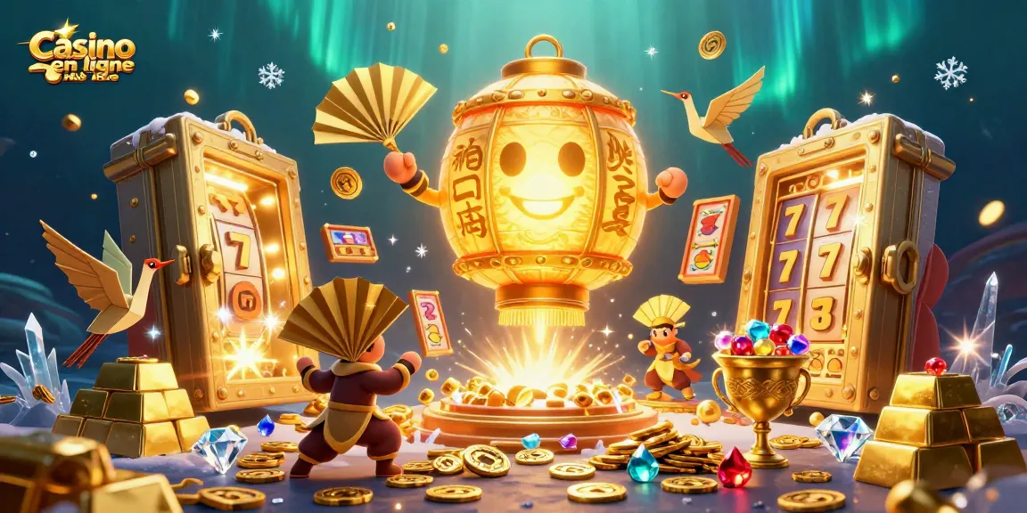 Play and win at Casino en ligne fiable with vibrant 3D illustrations featuring golden treasures and lucky elements.