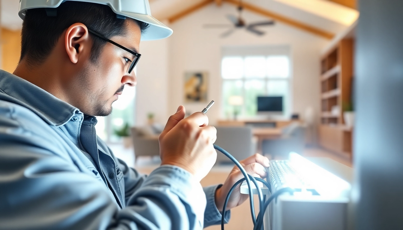 A vancouver electrician skillfully installing wiring in a modern home environment.